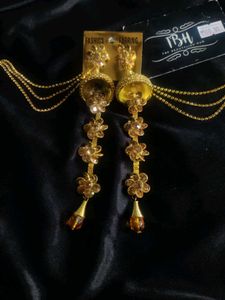 Long Traditional Earrings With Back Hair Chain