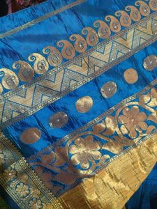 Royal Blue Silk Saree with Gold Border