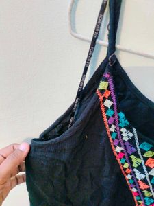 Embroidered Black Tank Top