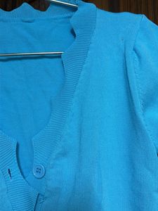 Blue Short Sleeve Knit Cardigan