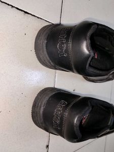 Black Leather Velcro School Shoes