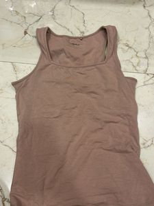 Basic Brown Square Neck Tank Top