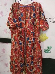 Red Printed shrug Dress 7