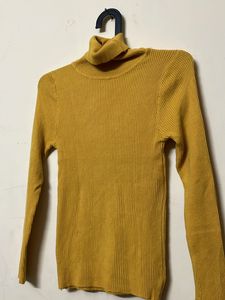 Mustard Yellow Ribbed Turtleneck Top