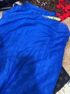 Blue Saree with Gold Border light weight