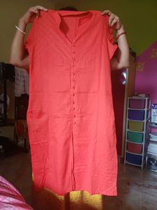 Women's Coral Cotton Kurta