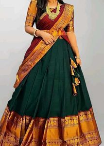 Silk half saree with Golden Border