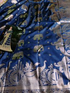 Elegant Navy Blue Elephant Banarasi Silk Saree