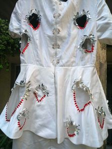 Unique White Cut out hearts Embellished Dress