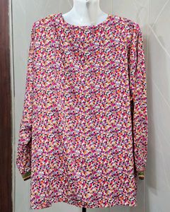 Chic Floral Print Top with Embellished Neckline