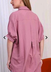 Shein Mauve Button-Down Puff Sleeve Top