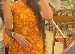 Orange Ethnic Kurta with White Print