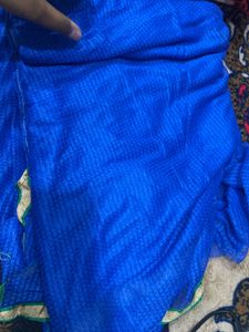 Blue Saree with Gold Border light weight
