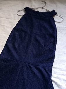 Elegant Navy Lace Halter Dress