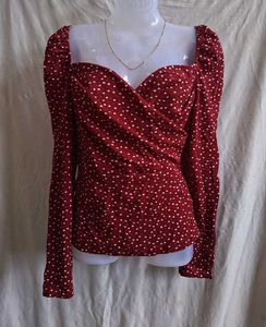 Red Polka Dots Puff Sleeve Top❤️🔥🔥