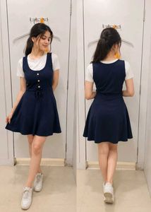 Navy Blue Mini Dress with White T-Shirt