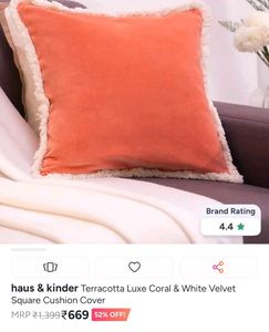 Coral & White Velvet Cushion Cover