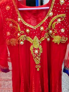 Red Embroidered Anarkali Suit