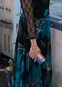 Elegant Teal Floral Print Gown