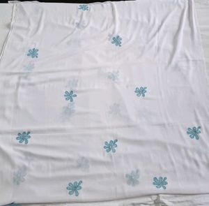 White Dupatta with Blue Flower Embroidery