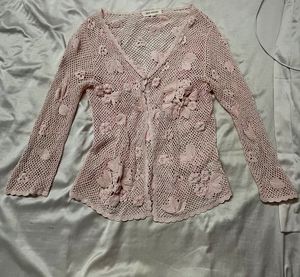 Pink Crochet Flower Cardigan