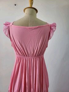 Pink Ruched V-Neck Dress