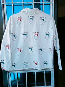 Cute Cat Print Button-Up Shirt