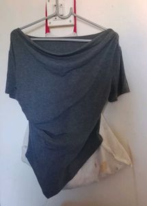 Stylish Grey Drape Neck Top