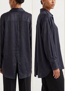 H&amp;M Satin-Finish Oversized Shirt - Dark Grey