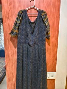 Elegant Blue Printed Maxi Dress