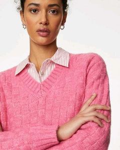M&amp;S Collection Soft Pink Fuzzy V-Neck Sweater