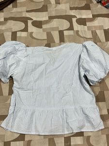 Striped Puff Sleeve Peplum Top