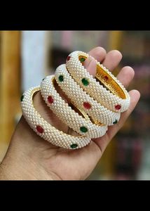 Elegant Pearl & Stone Bangles Set