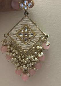 Elegant Pearl &amp; baby pink Gold Earrings