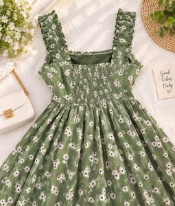 olive square neck Floral Maxi Dress