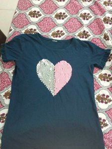 Cute Heart Sequin Tee