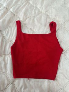 Red Square Neck Cropped Top