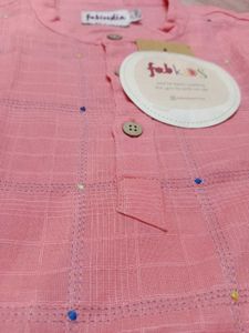Fab india peach kids short chinese collar kurta