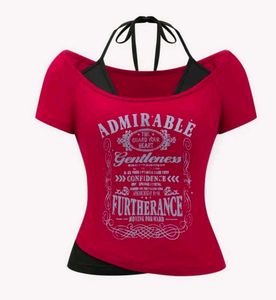 Red Graphic y2k Halter Neck Top