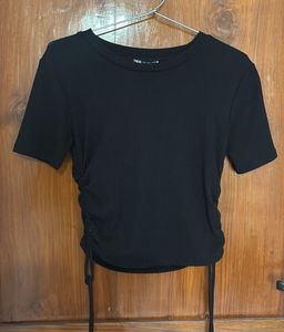 Zara Black Ruched T-Shirt