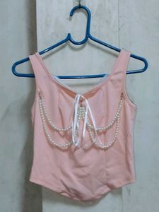 Pink Pearl Embellished Tank Top