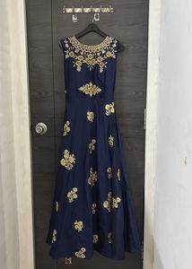 Elegant Navy Blue Embroidered Gown