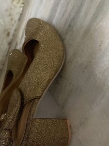 Gold Glitter Heels with Ankle Tie