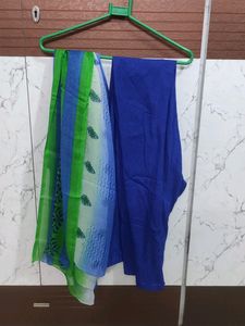 Green &amp; Blue block Printed Kurta Set