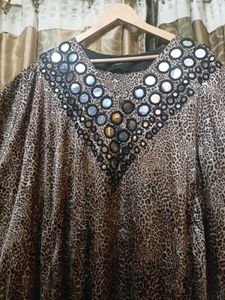 Embellished Leopard Print Kaftan Gown