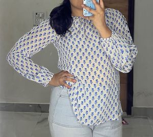 Blue Floral Print Top