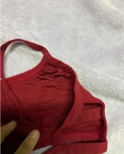 Black Leggings and Red Sports Bra Set