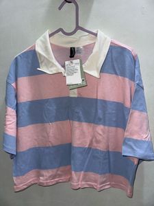 H&M Striped Crop Polo T-Shirt