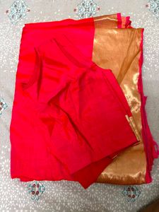 Vibrant Pink Saree with Gold Border