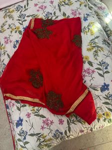 Elegant Red Designer Saree with Gold Embroidery